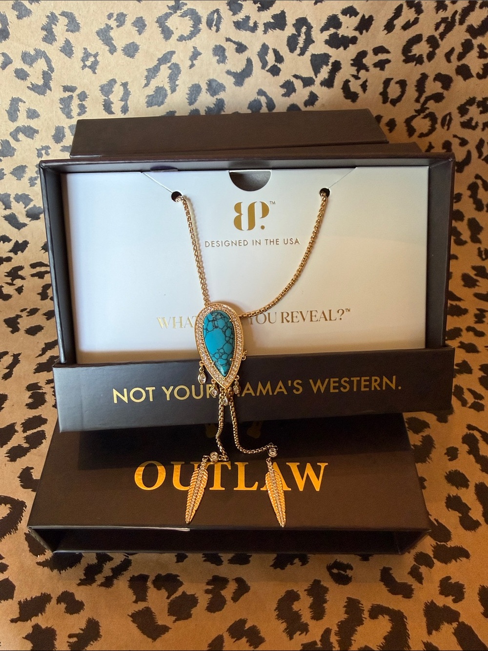 BP Outlaw Savage, Not Sorry Bolo Turquoise Pendant Necklace - Gold